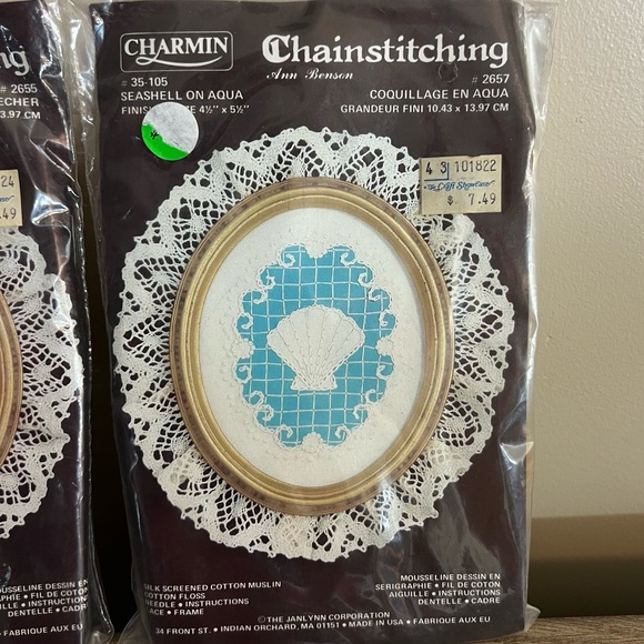 2 Vintage Charmin Chainstitching Kits Framed Sewing Project Butterfly & Shell - Picture 7 of 8